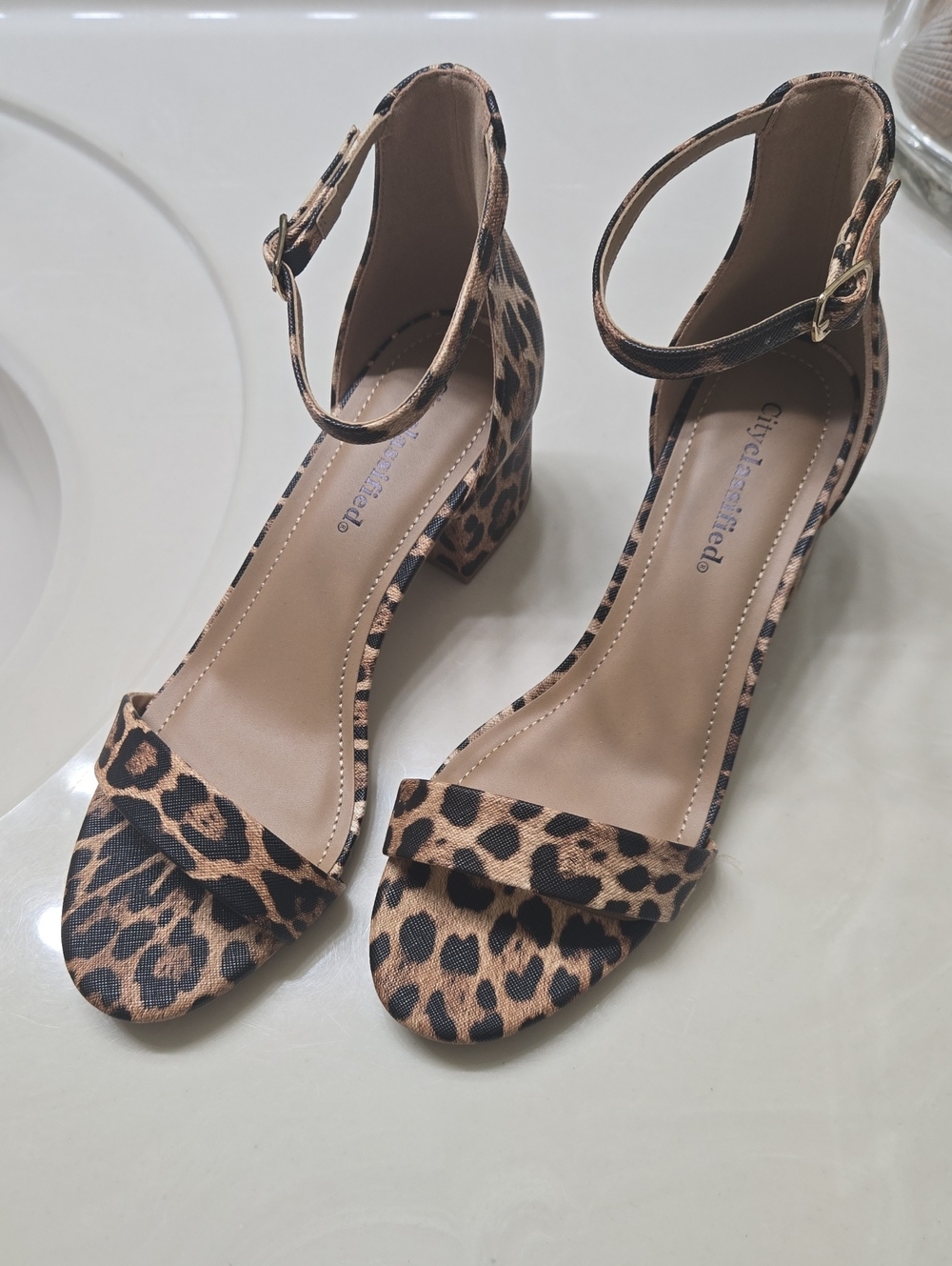 Cityclassified Leopard Print Ankle Strap Block Heels - Brown/Black